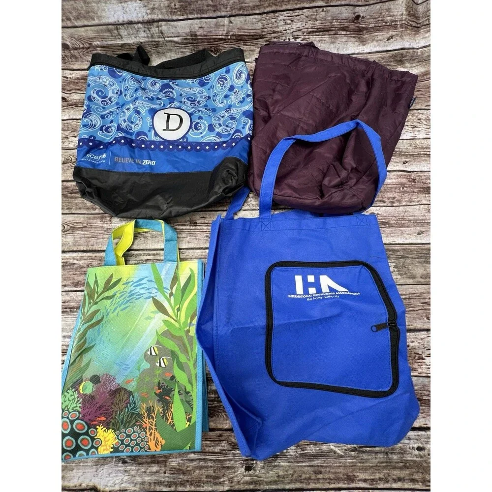 Lot of 11 Reusable Shopping Tote Bags Wide Variety of Sizes/Shapes/Materials